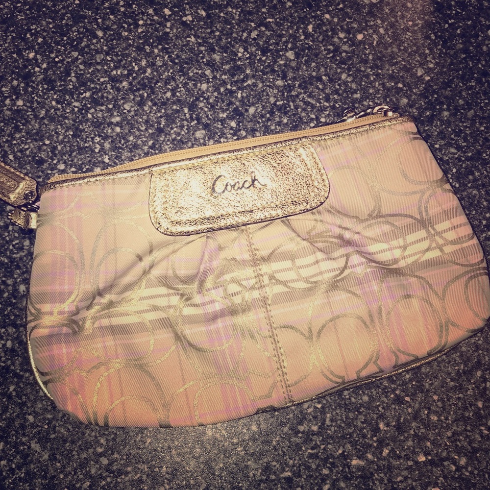 Coach wristlet in khaki gold ivory and lilac